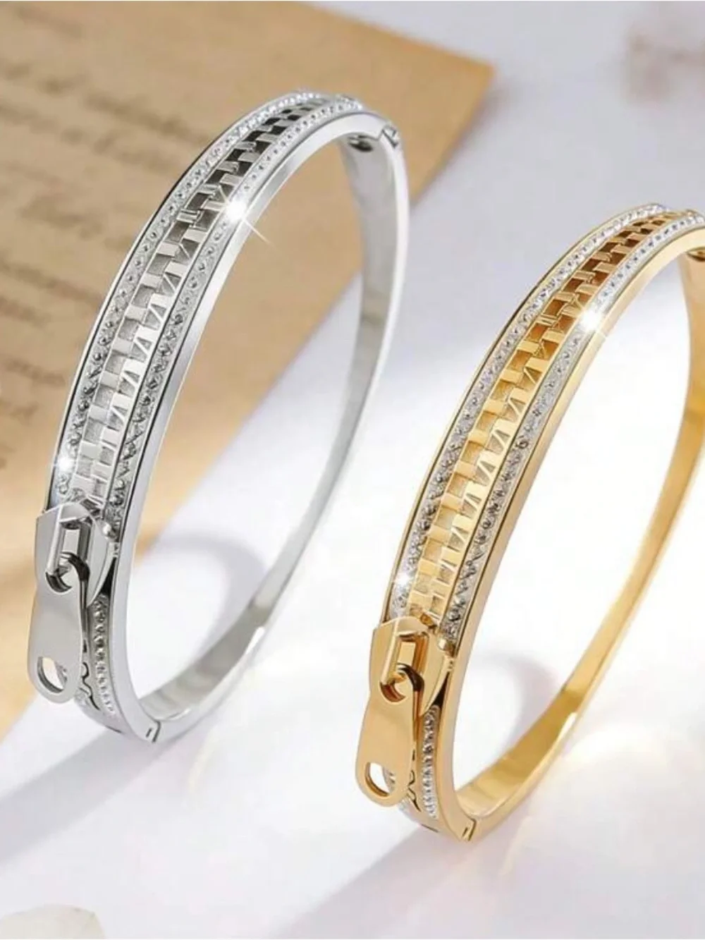 Modern Silver Zipper Bangle Bracelets